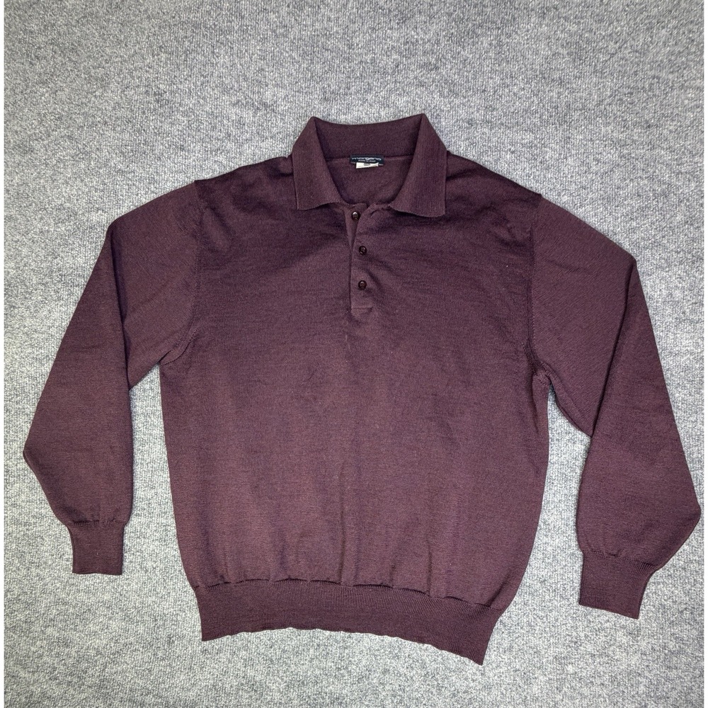 Morgano Mens XL Pure New Wool Sweater Made in Italy Knit Pullover Burgundy Polo